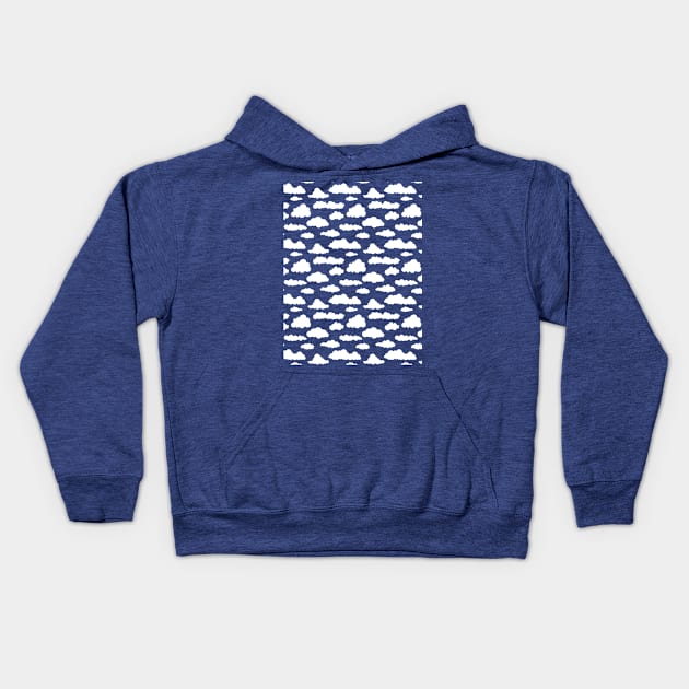 Sunny sky: White cartoon clouds in a repeating pattern Kids Hoodie by AtlasMirabilis